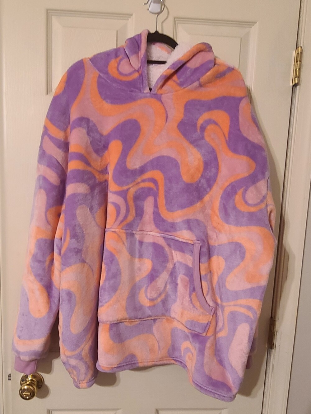 Cozy Plush Hoodie Sweater - Purple & Peach Swirl